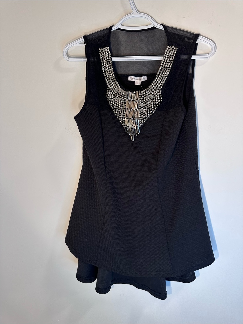 Warehouse Black Sleeveless Tank Top with Silver Beaded Neckline